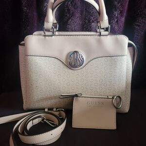 Guess Beige Satchel with Logo Accent